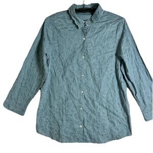 Gudrun Sjoden  Blue Organic Cotton Delicate Floral Embroidery Button Women Sz M